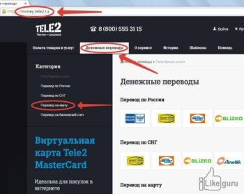 Денежные переводы на Теле2