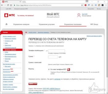 Особенности перевода через сайт оператора