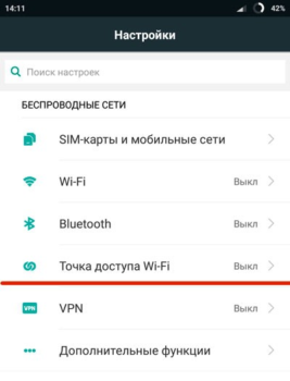 Активация «Точки доступа» на смартфонах с ОС Android