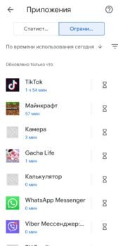 Время использования приложений