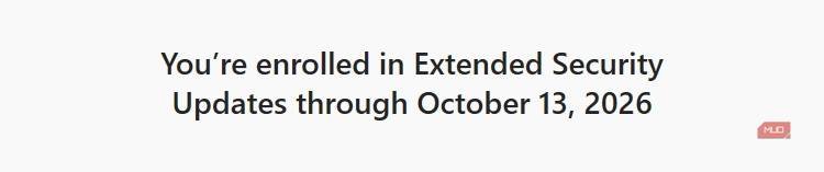 windows 10 esu enrollment confirmation message.